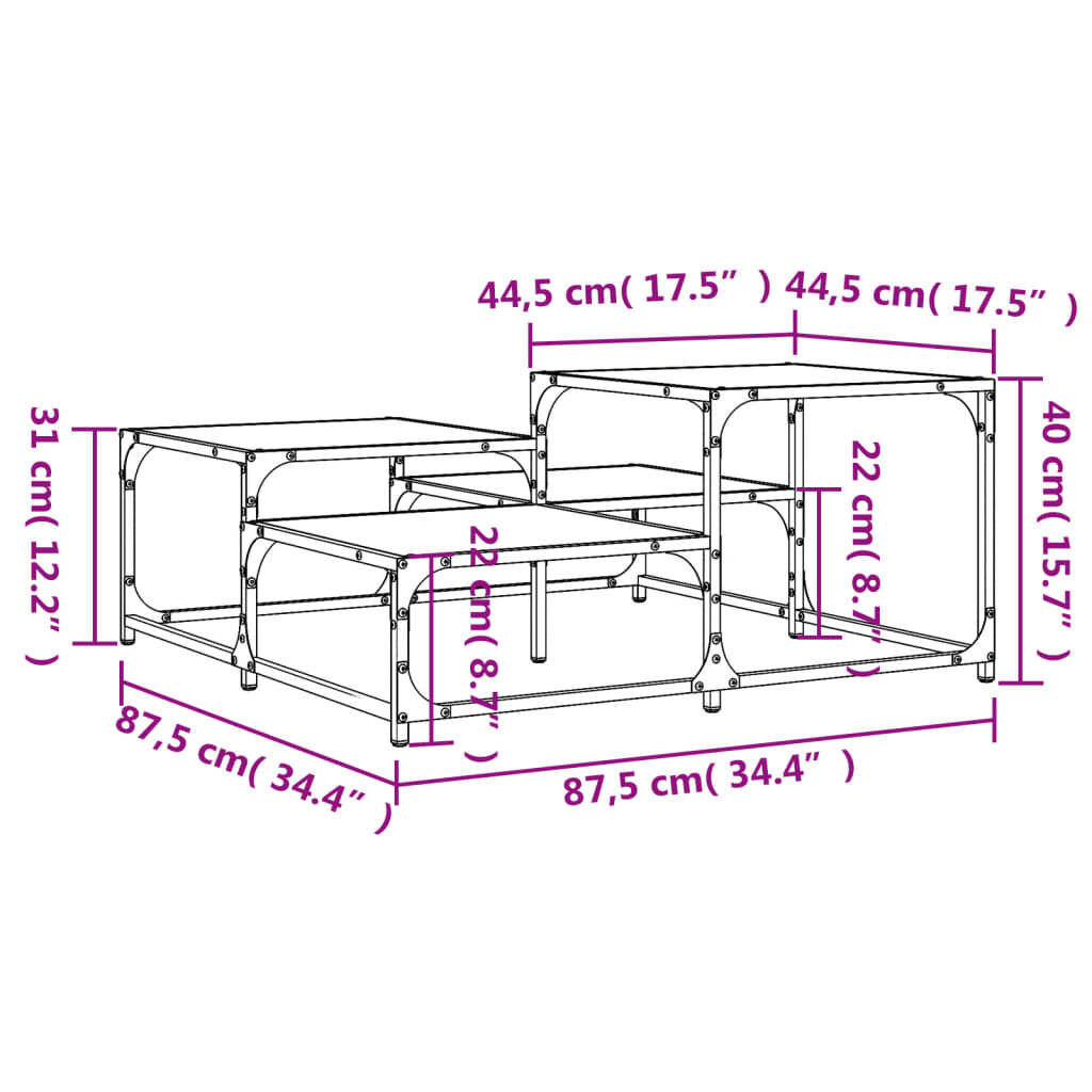 vidaXL Τραπεζάκι Σαλονιού Μαύρο 87,5x87,5x40 εκ. Επεξεργασμένο Ξύλο