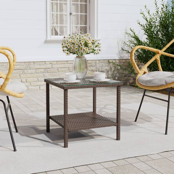 vidaXL Βοηθητικό Τραπεζάκι Καφέ 45x45x45 εκ. Συνθ. Ρατάν/ Ψημένο Γυαλί