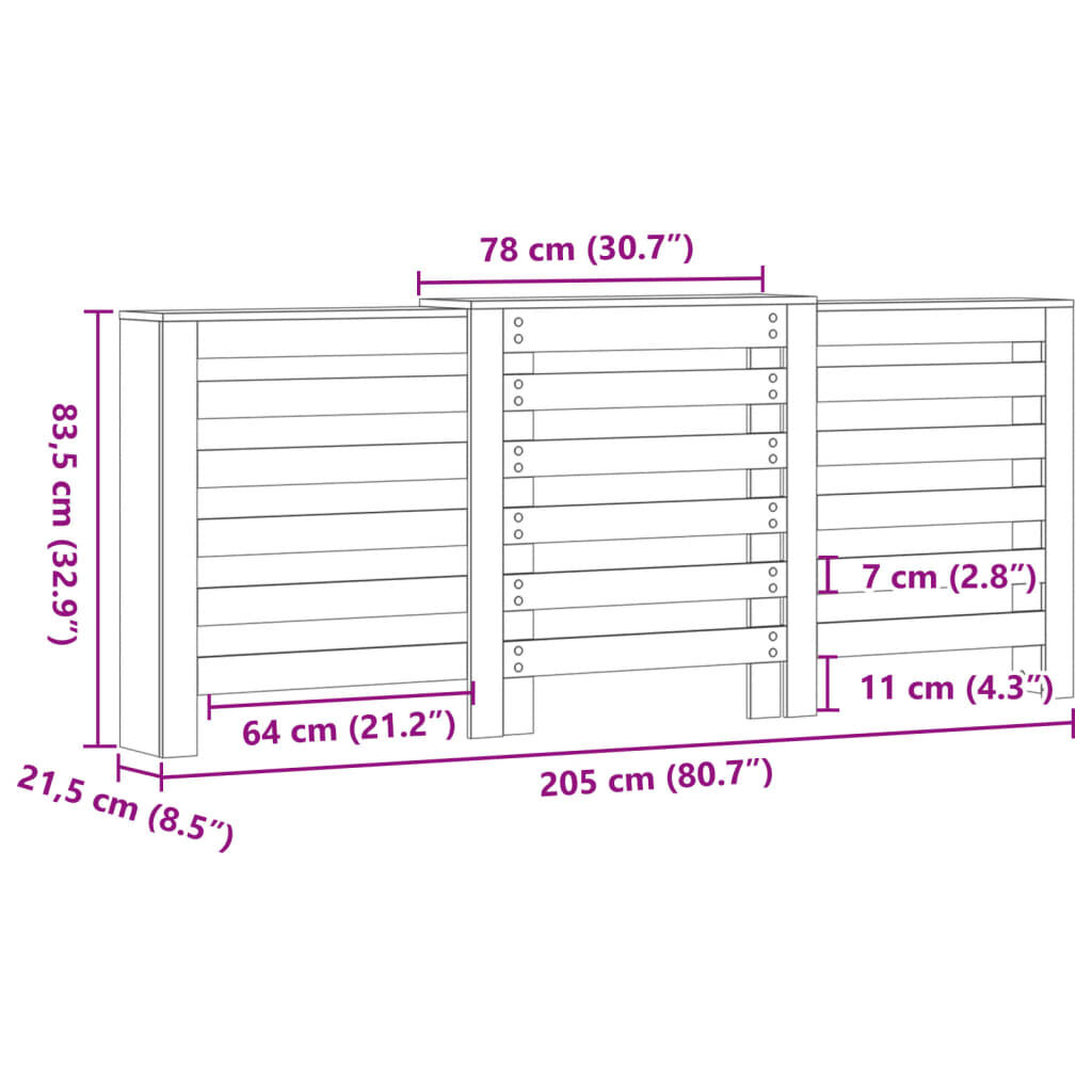 vidaXL Κάλυμμα Καλοριφέρ Καπνιστή Δρυς 205x21,5x83,5 εκ. Επεξ. Ξύλο
