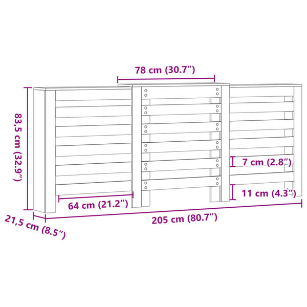 vidaXL Κάλυμμα Καλοριφέρ Καπνιστή Δρυς 205x21,5x83,5 εκ. Επεξ. Ξύλο