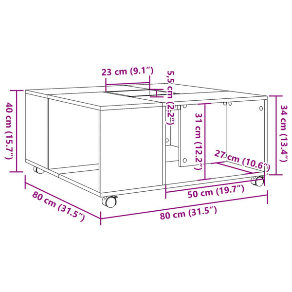 vidaXL Τραπεζάκι Σαλονιού Γκρι Sonoma 80x80x40 εκ. Επεξεργασμένο Ξύλο