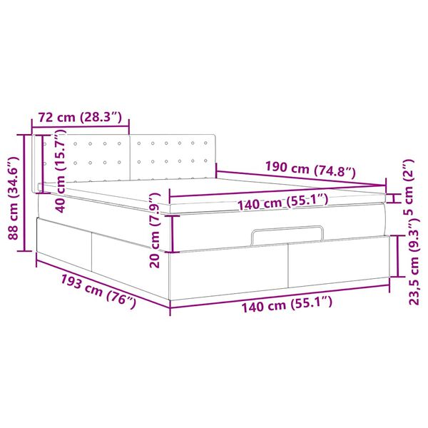 vidaXL Οθωμανικό κρεβάτι με στρώματα & LEDs Γκρι Faux Leather