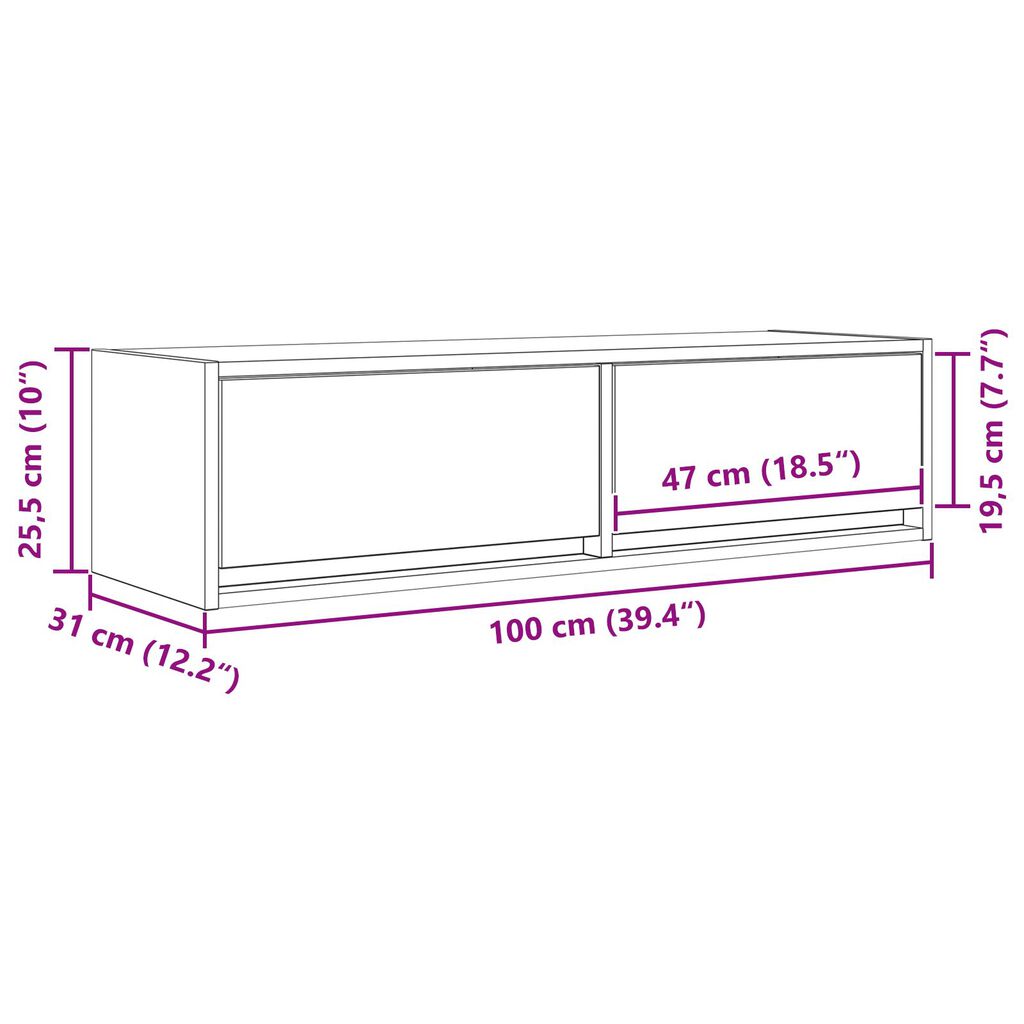 vidaXL Κάτι για τηλεόραση Μαύρη Δρυς 100x31x25,5 εκ. Επεξεργασμένο ξύλο