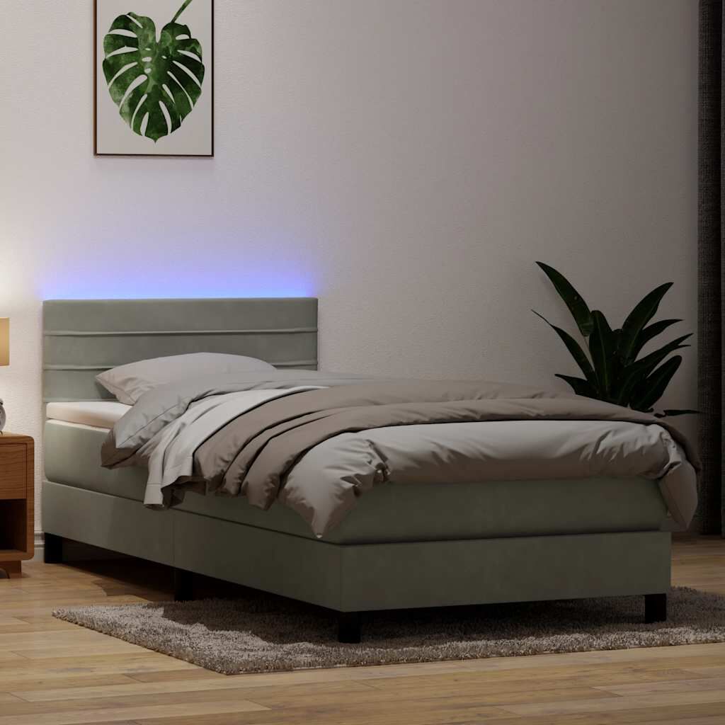 vidaXL Κρεβάτι Boxspring με Στρώμα Ανοιχτό Γκρι 80x210 εκ. Βελούδινο
