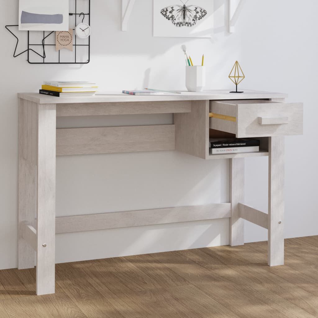 vidaXL Γραφείο HAMAR Λευκό 110 x 40 x 75 εκ. από Μασίφ Ξύλο Πεύκου