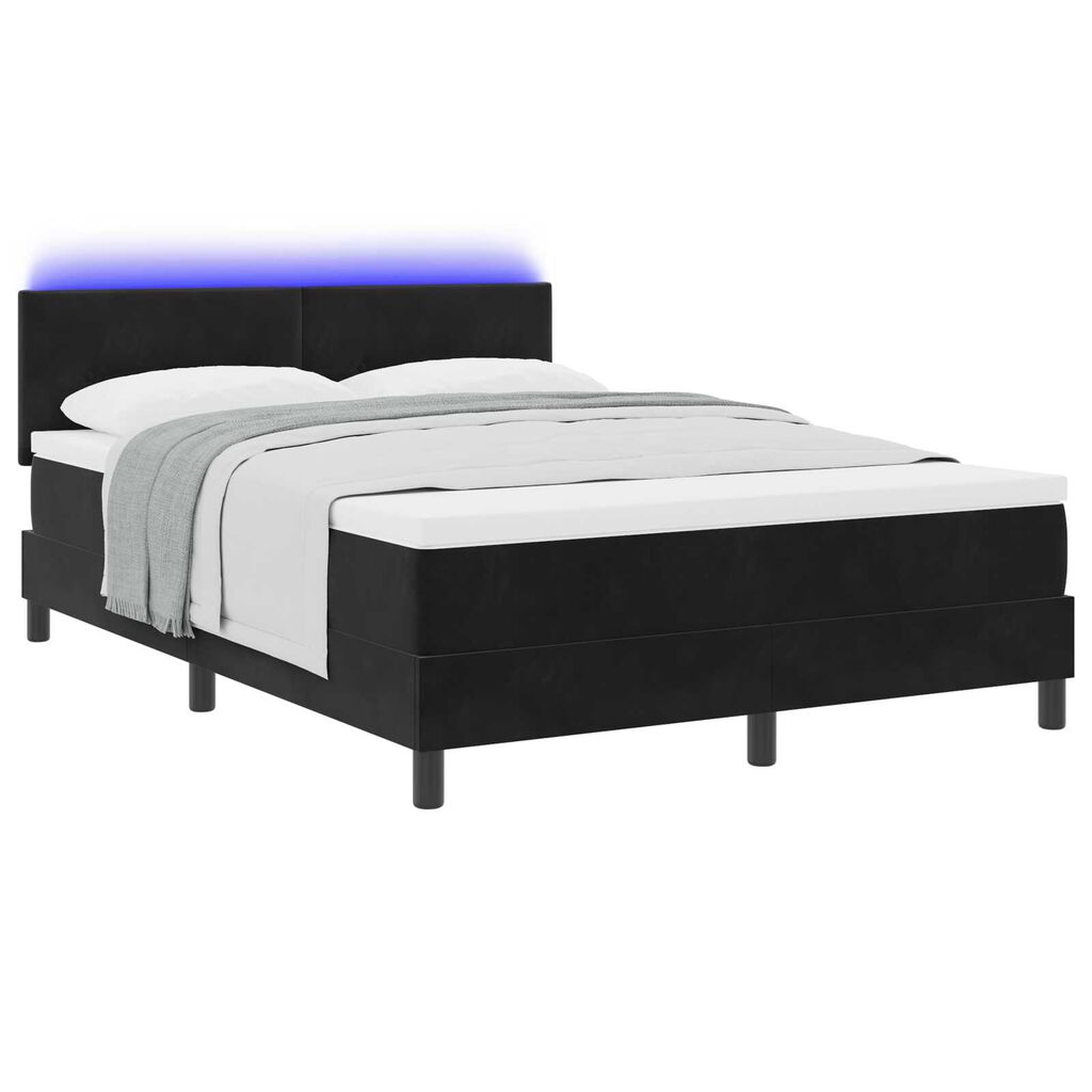 vidaXL Κρεβάτι Box Spring με Στρώμα & LED Μαύρο 160x200 εκ. Βελούδο