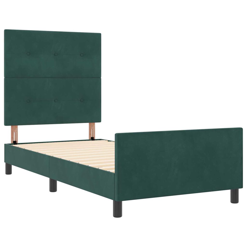 vidaXL Σκελετός Κρεβατιού Σκούρο πράσινο 90 x 190 cm Βελούδο