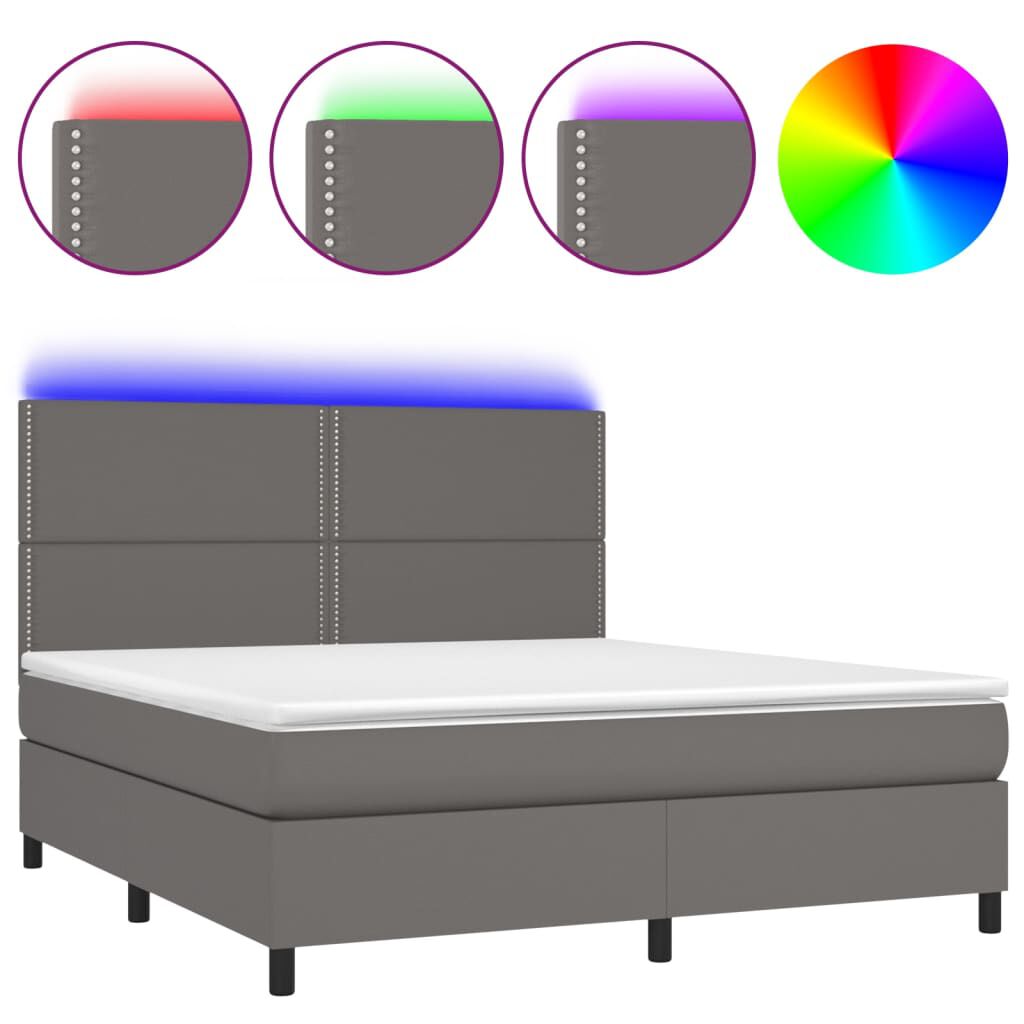vidaXL Κρεβάτι Boxspring με Στρώμα & LED Γκρι 180x200 εκ. Συνθ. Δέρμα