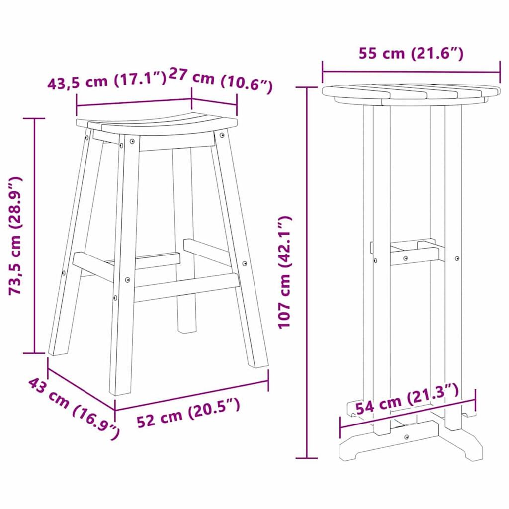 vidaXL Σετ Μπαρ Κήπου 3 pcs Ανοιχτό γκρι HDPE