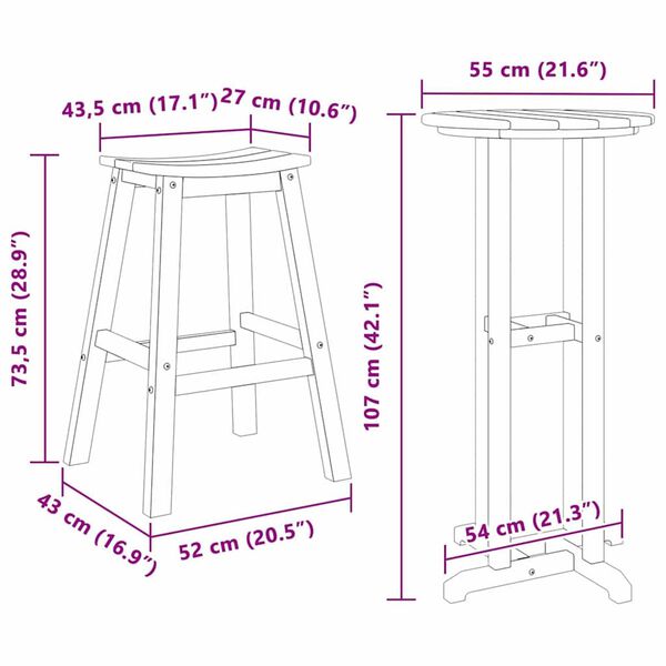 vidaXL Σετ Μπαρ Κήπου 3 pcs Ανοιχτό γκρι HDPE