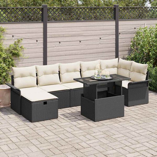 vidaXL Σετ Καναπέ Κήπου με μαξιλάρι 8 pcs Μαύρο Πολυ ράταν