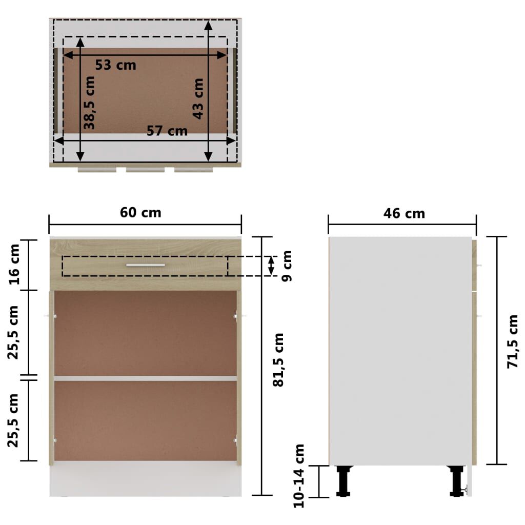 vidaXL Ντουλάπι με Συρτάρι Sonoma Δρυς 60x46x81,5 εκ. Επεξ. Ξύλο