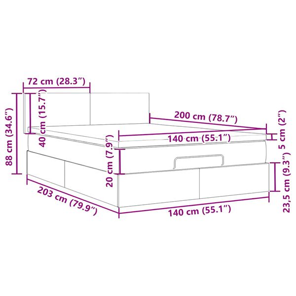 vidaXL Οθωμανικό κρεβάτι με στρώμα & LEDs Σκούρο πράσινο Βελούδο