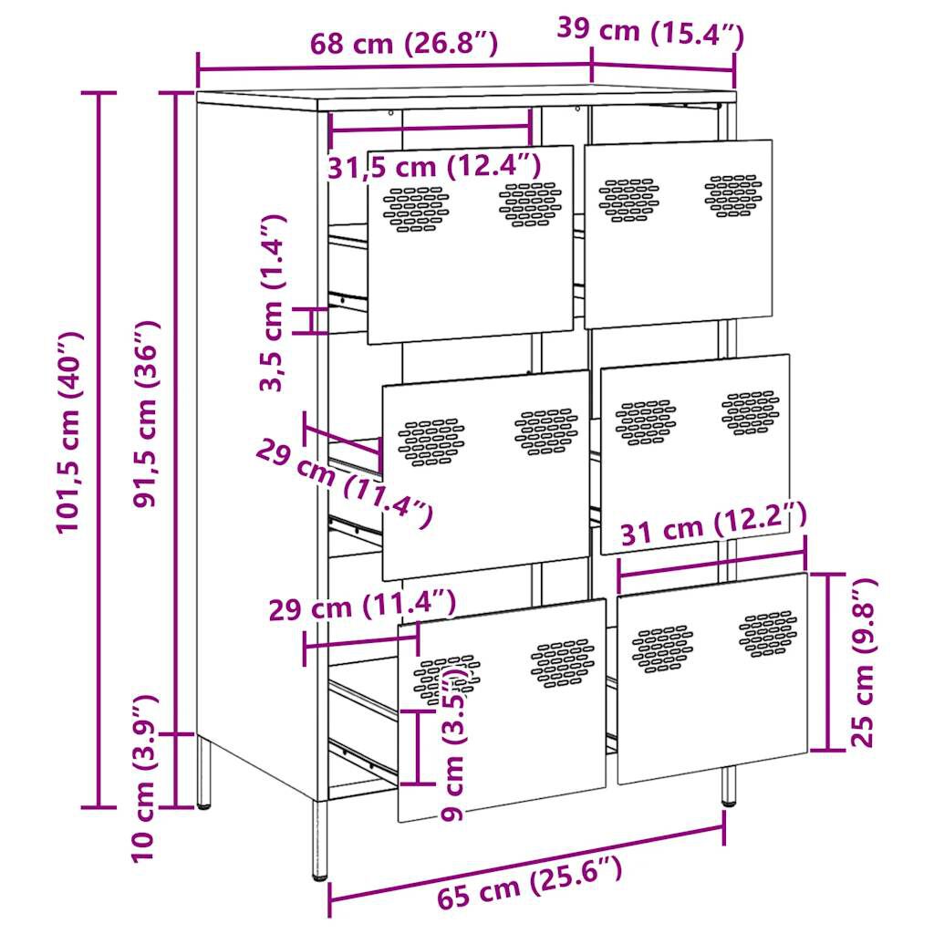 vidaXL Ντουλάπι Ροζ 68 x 39 x 101,5 εκ. από Χάλυβα