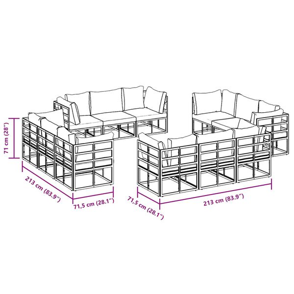 vidaXL Σετ Καναπέ Κήπου 12 pcs Μαύρο 213 x 71.5 x 71 εκ. Αλουμίνιο