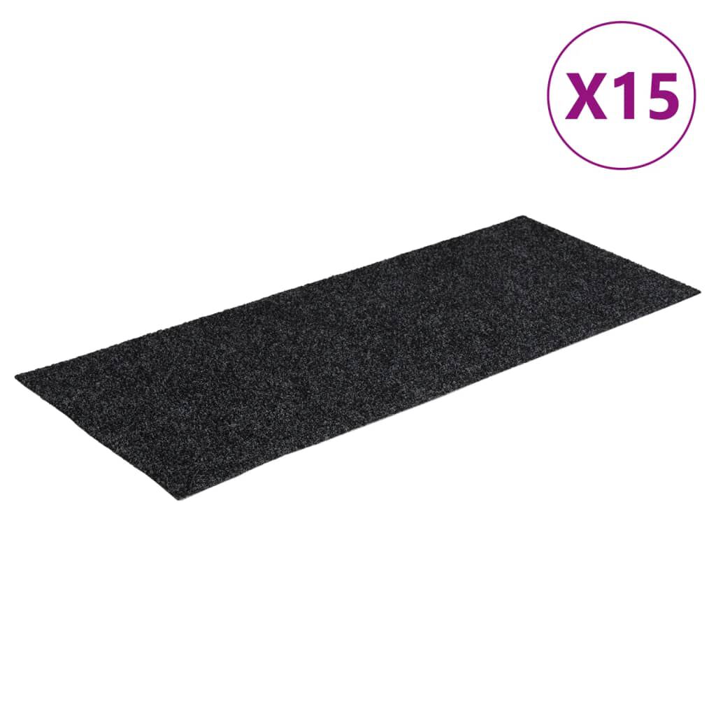 vidaXL Πατάκια Σκαλιών Αυτοκόλλητα 15 τεμ. Γκρι Ορθογώνια 60x25 εκ.