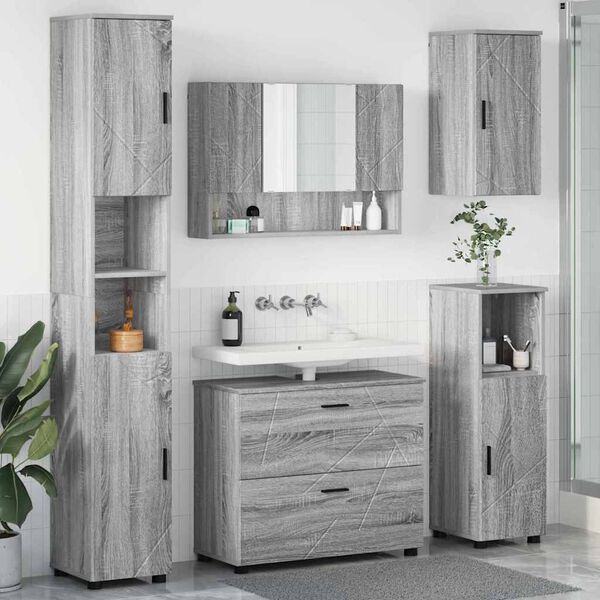 vidaXL Σετ Επίπλων Μπάνιου με ράφι 5 pcs Γκρι sonoma 30 x 35 x 192 εκ.