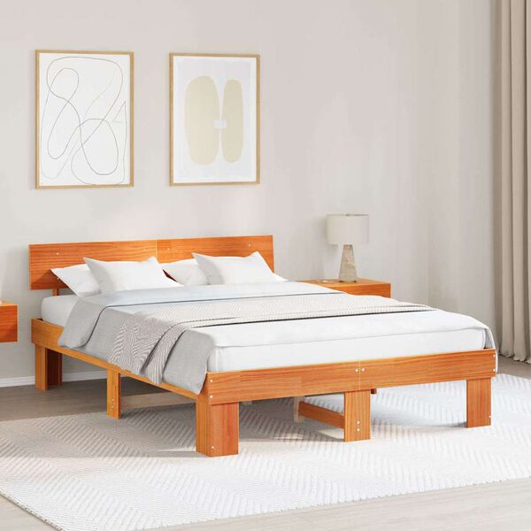 vidaXL Σκελετός Κρεβατιού Καφέ κεριού 150 x 200 cm Μασίφ ξύλο πεύκου