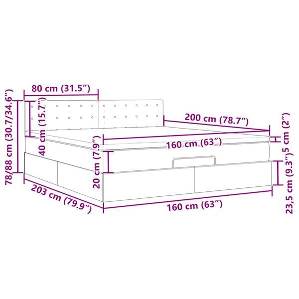 vidaXL Οθωμανικό κρεβάτι με στρώμα & LEDs Σκούρο γκρι 160x200cm ύφασμα