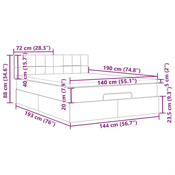 vidaXL Οθωμανικό κρεβάτι με στρώμα&LEDs Ανοιχτό γκρι 140x190cm Ύφασμα