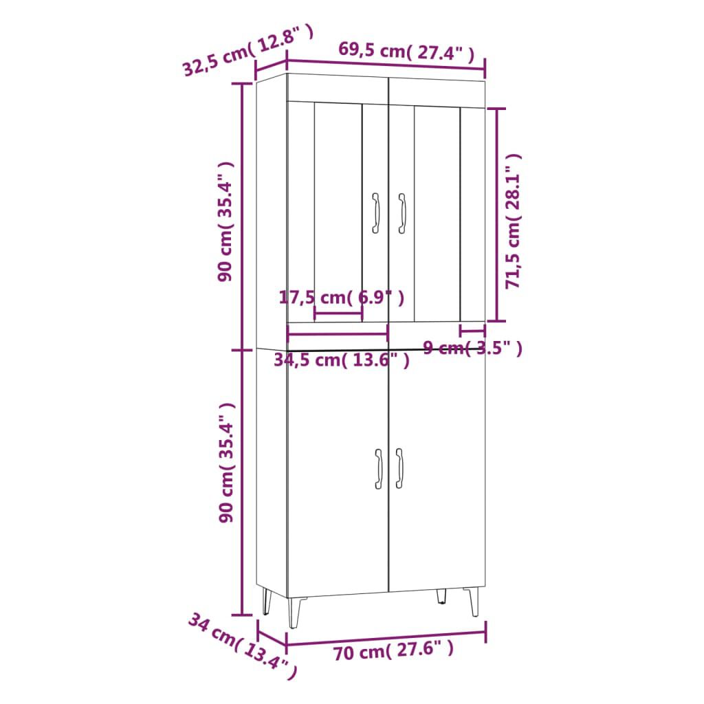 vidaXL Ντουλάπα Καπνιστή δρυς 70x34x180 cm από Επεξεργασμένο Ξύλο