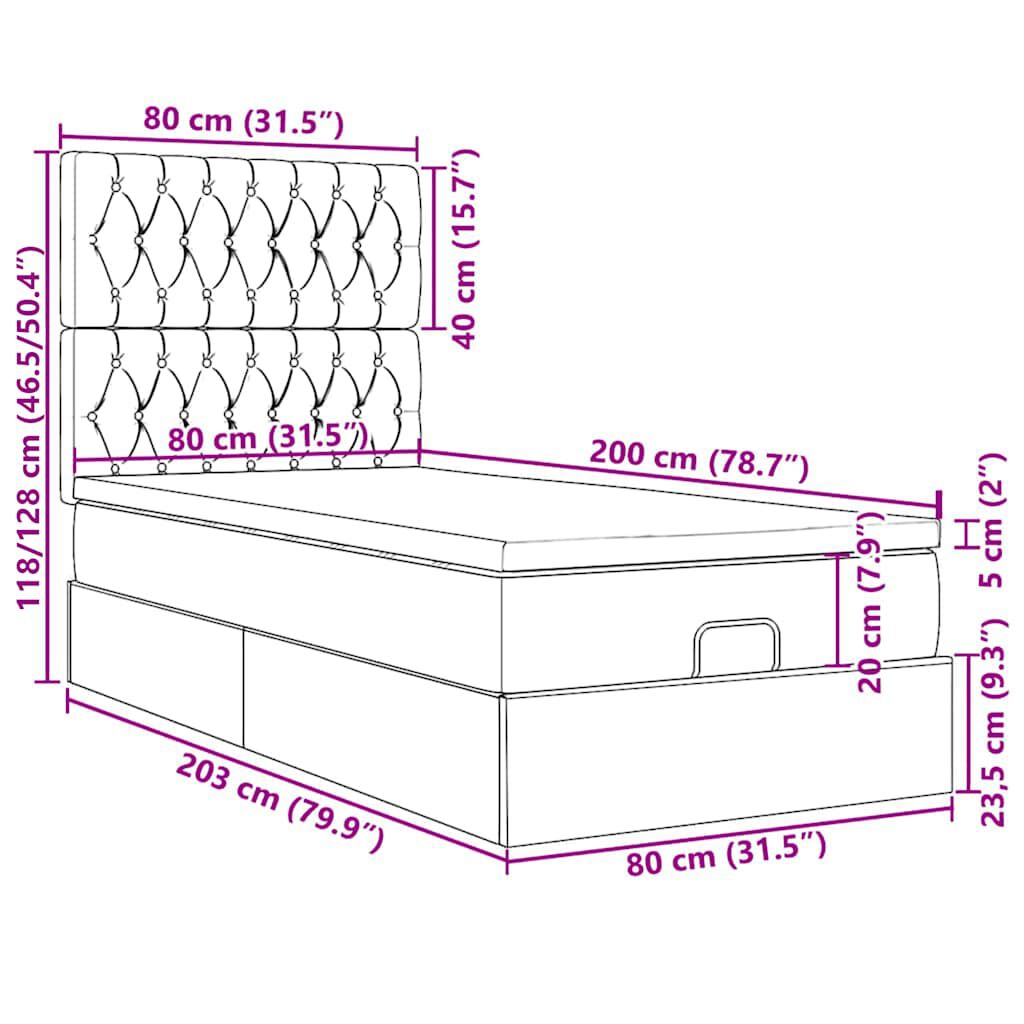 vidaXL Οθωμανικό κρεβάτι με στρώματα Μαύρο 80x200cm Velvet