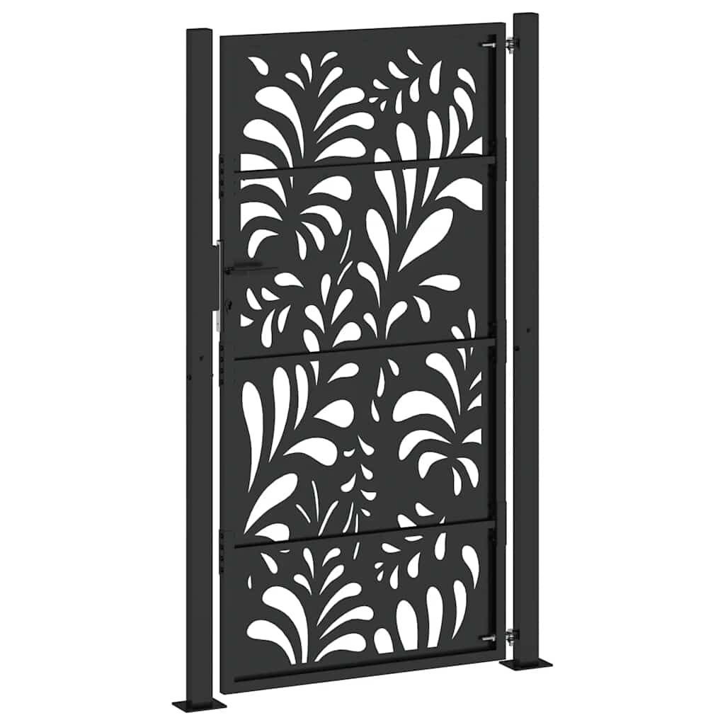 vidaXL Πύλη κήπου Μαύρη 105x180 cm Ατσάλινο σχέδιο κύματος