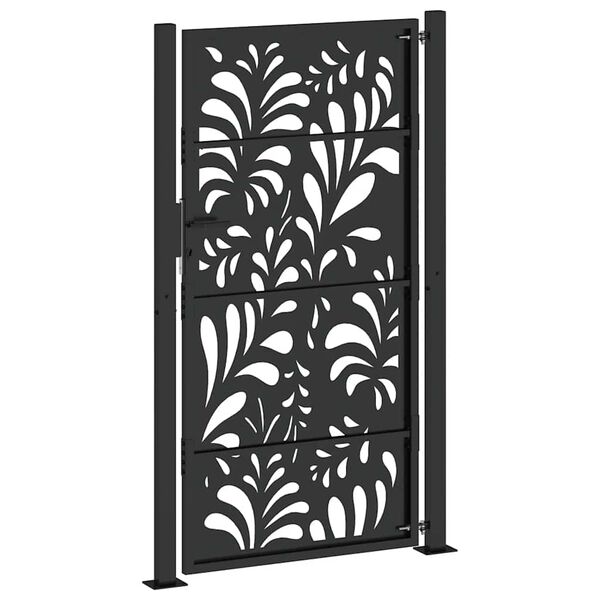 vidaXL Πύλη κήπου Μαύρη 105x180 cm Ατσάλινο σχέδιο κύματος
