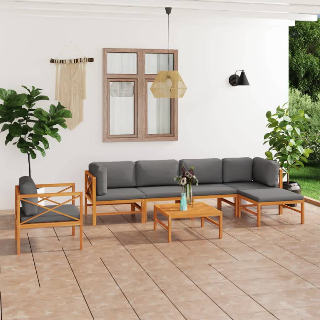 vidaXL Σαλόνι Κήπου Σετ 7 Τεμαχίων Μασίφ Ξύλο Teak με Γκρι Μαξιλάρια