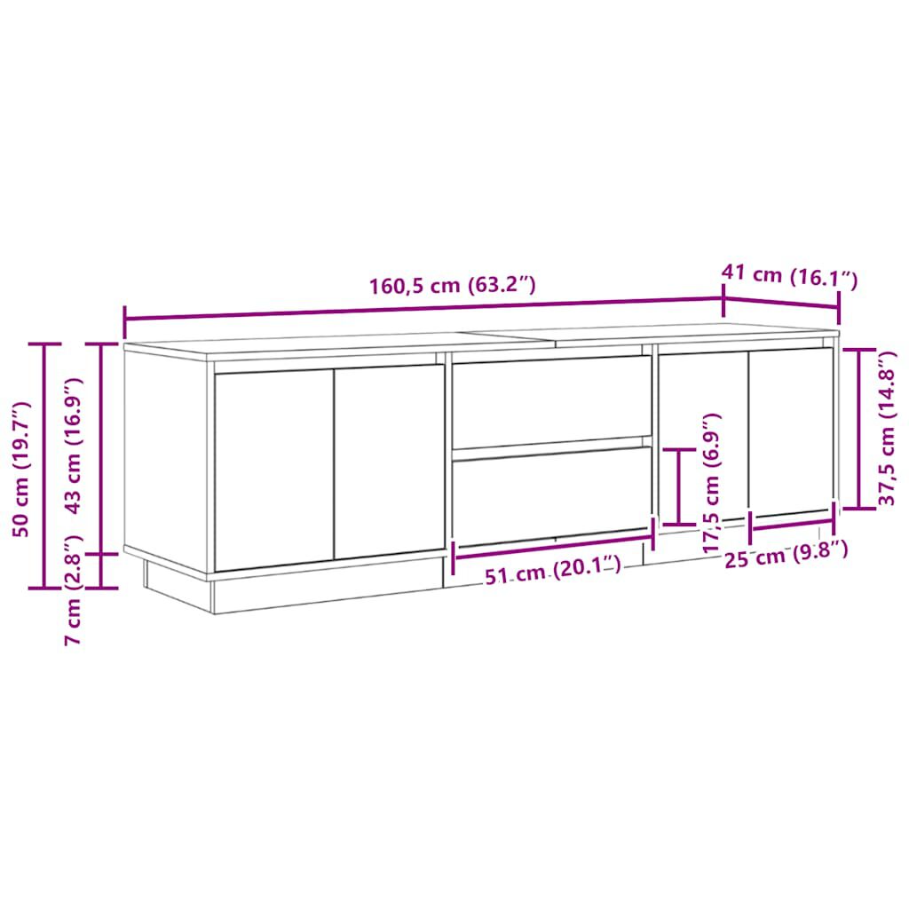 vidaXL Ντουλάπι Τηλεόρασης με LED Λευκό 160,5x41x50 εκ.