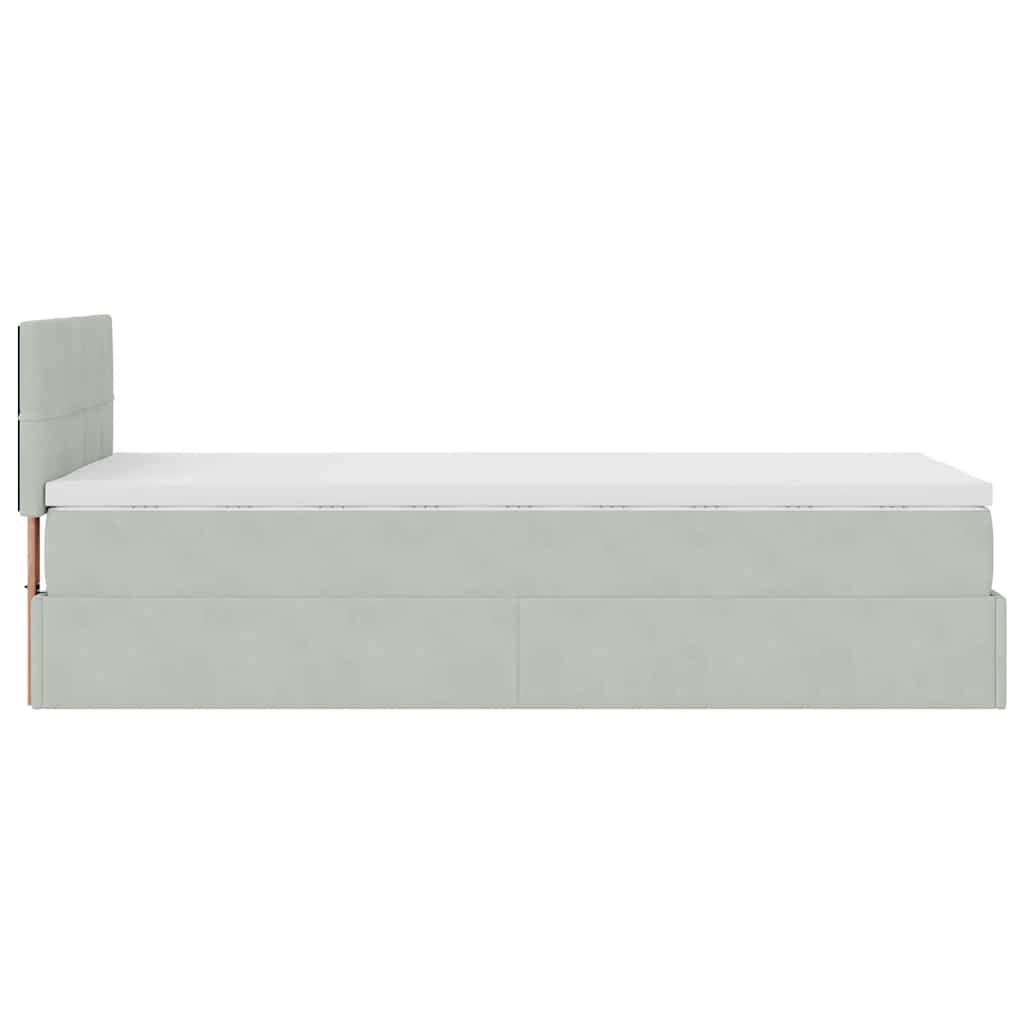 vidaXL Οθωμανικό κρεβάτι με στρώμα&LEDs Ανοιχτό γκρι 90x190cm Βελούδο