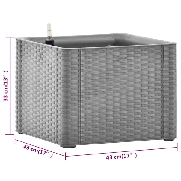 vidaXL Ζαρντινιέρα Κήπου Γκρι 43x43x33 εκ. με Αυτόματο Πότισμα