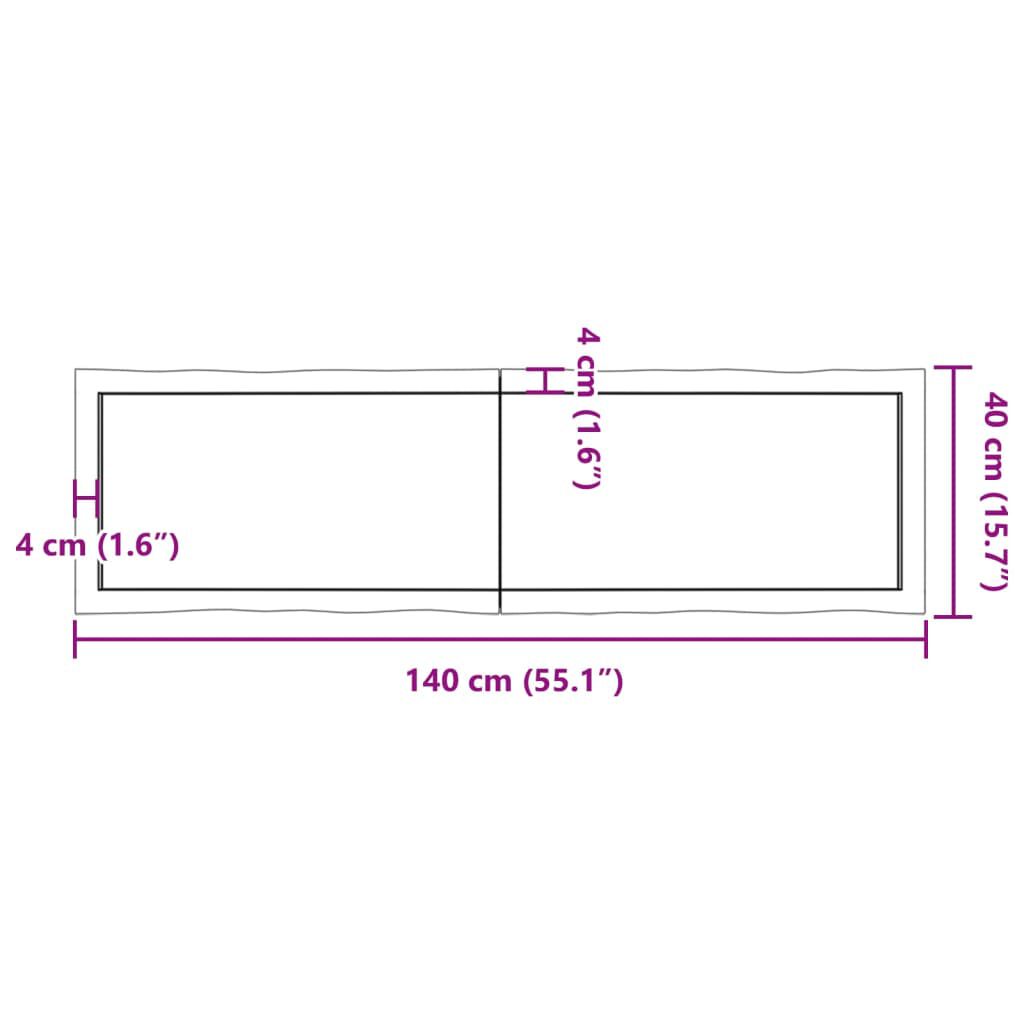 vidaXL Επιφ Τραπεζιού Αν Καφέ 140x40x(2-4)εκ.Ακατέργ. Μασίφ Ξύλο Δρυός