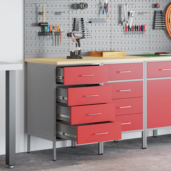 vidaXL Ντουλάπα Εργασίας 2 pcs Κόκκινο και Γκρίζο 100 x 55 x 85 εκ.