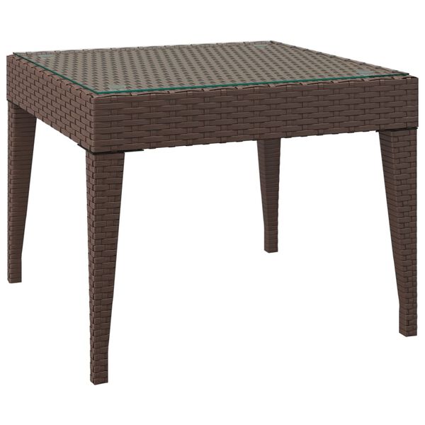 vidaXL Βοηθητικό Τραπεζάκι Καφέ 50x50x38 εκ. Συνθ. Ρατάν/ Ψημένο Γυαλί