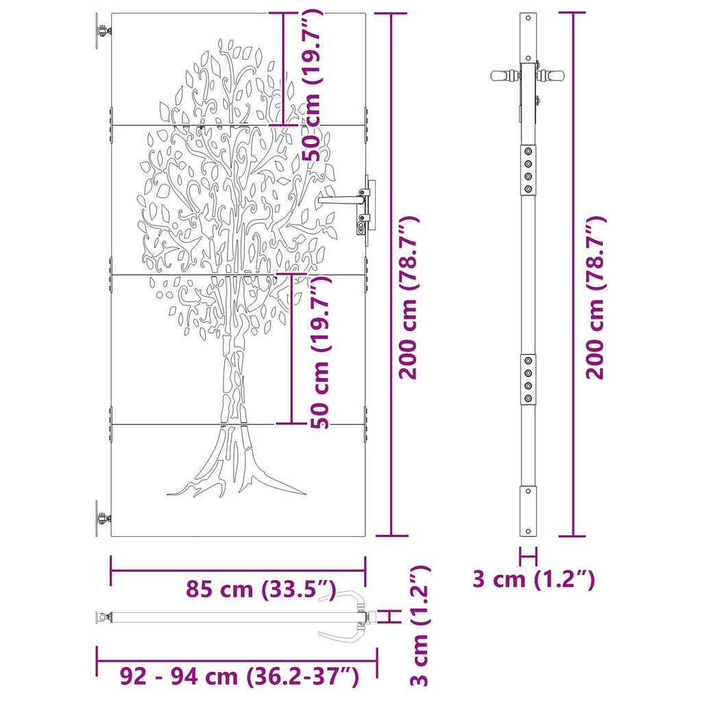 vidaXL Πύλη Κήπου Άλλο Μαύρο 100 x 200 εκ. Ατσάλι με Επικάλυψη Πούδρας