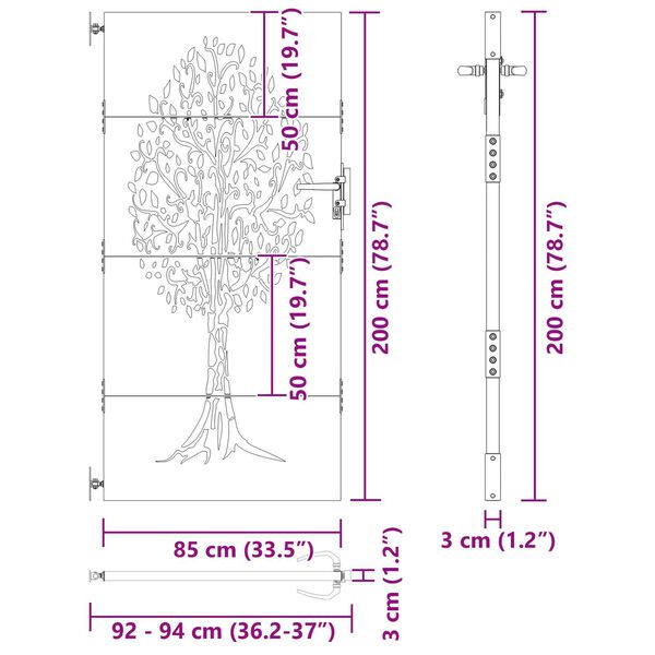 vidaXL Πύλη Κήπου Άλλο Μαύρο 100 x 200 εκ. Ατσάλι με Επικάλυψη Πούδρας