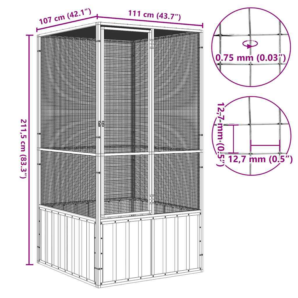 vidaXL Κλουβί Πουλιών Γκρι 111x107x211,5 εκ από Γαλβανισμένο Χάλυβα