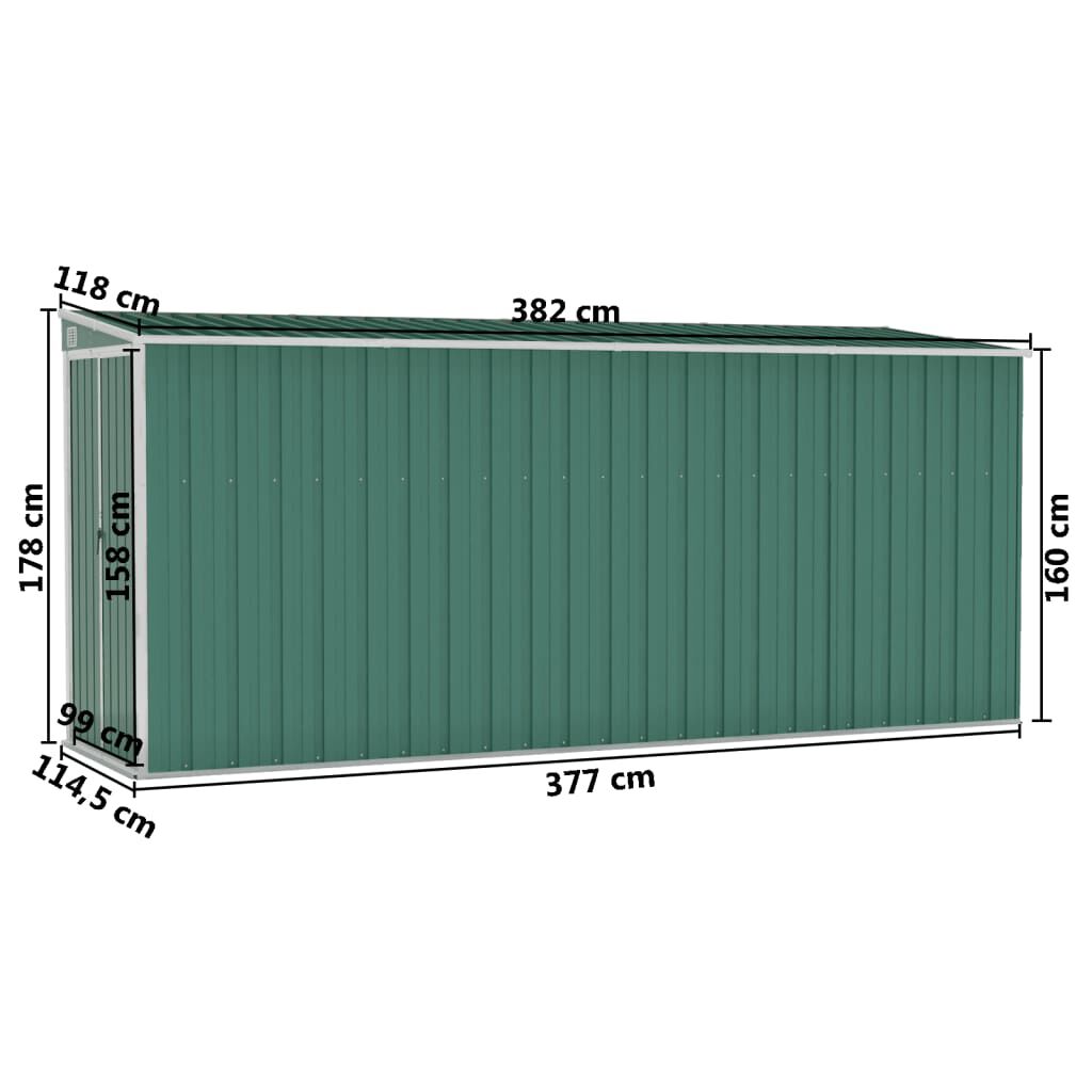 vidaXL Αποθήκη Κήπου Επιτοίχια Πράσινη 118x382x178 εκ από Γαλβ. Ατσάλι