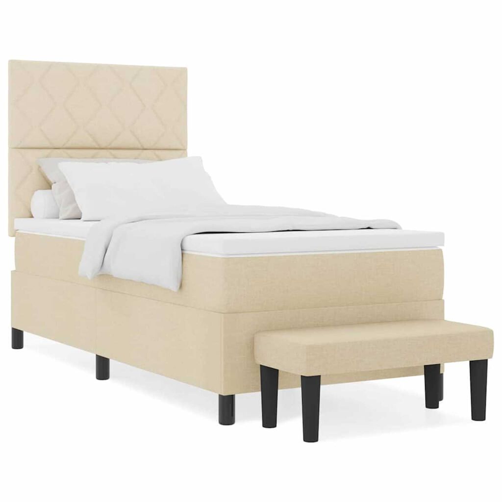 vidaXL Κρεβάτι με ελατήρια με στρώμα Κρεμ 90 x 190 cm ύφασμα