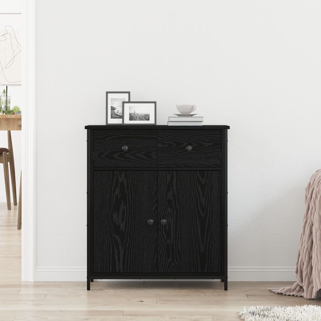 vidaXL Μπουφές Μαύρο Δρυς 70x30x80 εκ. Κατασκευασμένο από Τεχνητό Ξύλο και Ατσάλι