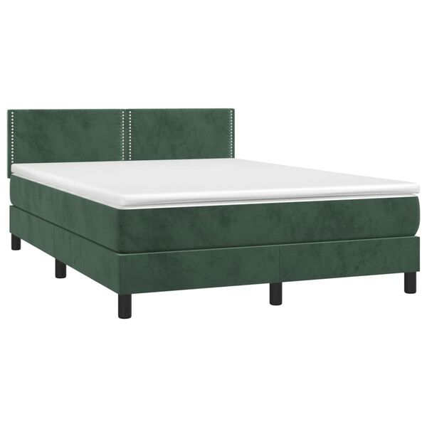vidaXL Κρεβάτι Boxspring με Στρώμα Σκούρο Πράσινο 140x200εκ. Βελούδινο