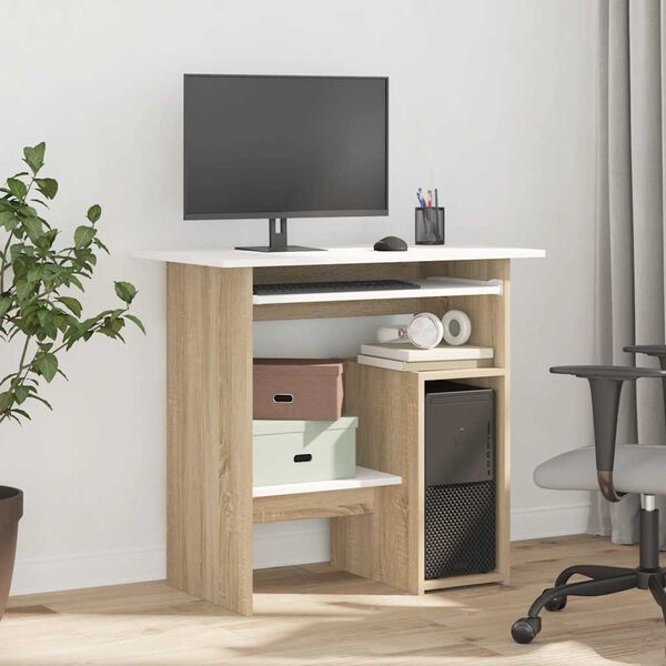 vidaXL Γραφείο Λευκό / Sonoma Δρυς 80 x 45 x 74 εκ. από Μοριοσανίδα