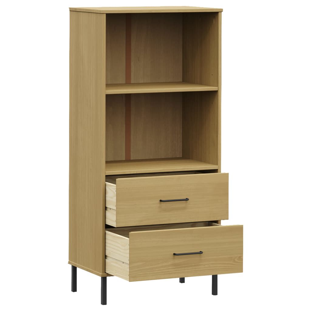 vidaXL Βιβλιοθήκη OSLO με 2 Συρτάρια Καφέ 60x35x128,5 εκ. Μασίφ Ξύλο