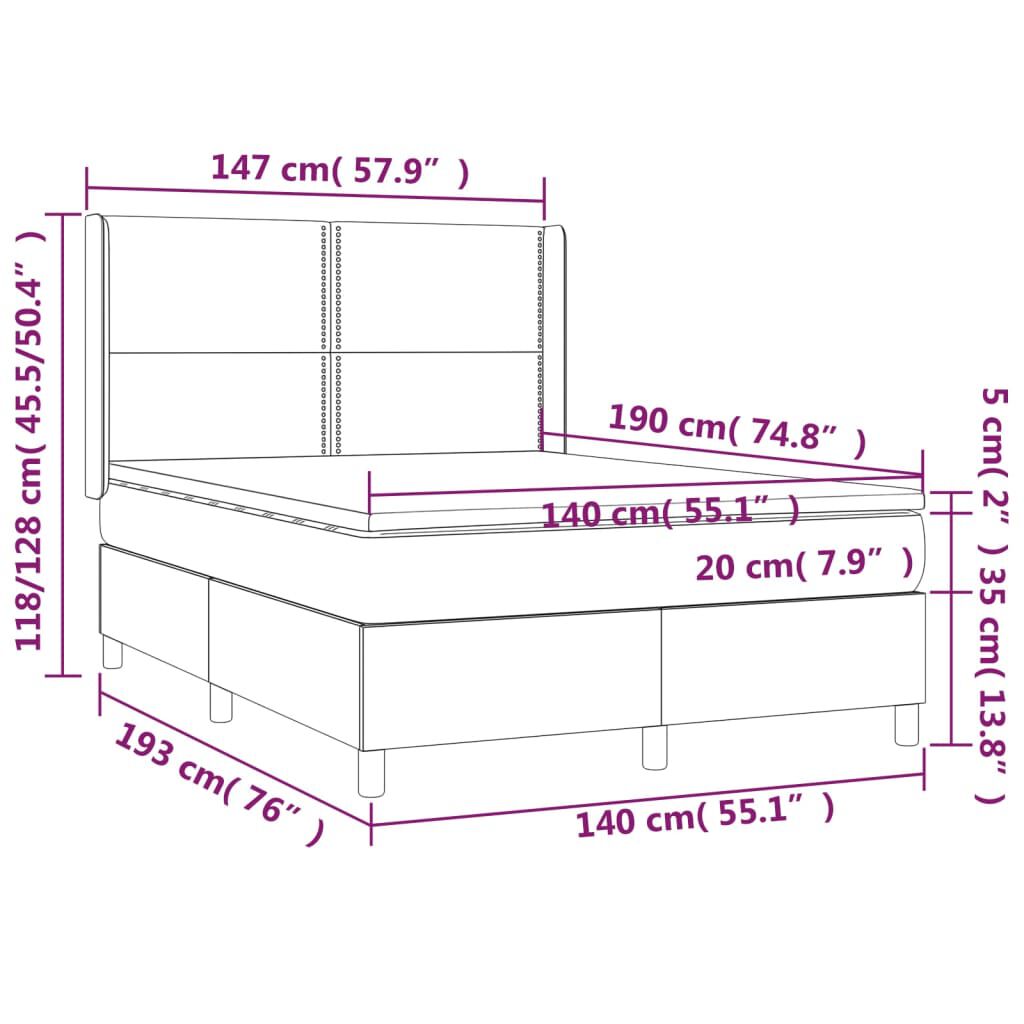 vidaXL Κρεβάτι Boxspring Στρώμα&LED Καπουτσίνο 140x190 εκ. Συνθ. Δέρμα