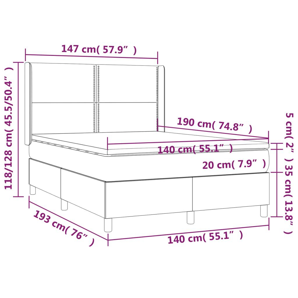 vidaXL Κρεβάτι Boxspring με Στρώμα Καπουτσίνο 140x190εκ.από Συνθ.Δέρμα