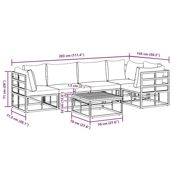 vidaXL Σετ Καναπέ Κήπου με μαξιλάρι 6 pcs Μαύρο Αλουμίνιο