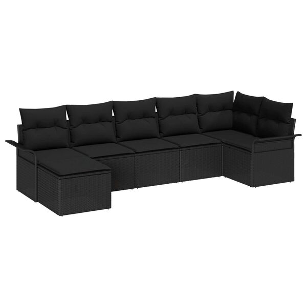 vidaXL Σετ Καναπέ Κήπου με μαξιλάρι 7 pcs Μαύρο Πολυ ράταν