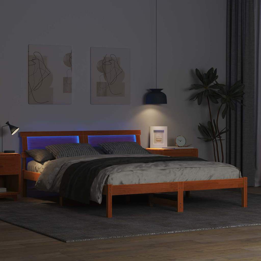 vidaXL Σκελετός Κρεβατιού Καφέ κεριού 140 x 200 cm Μασίφ ξύλο πεύκου