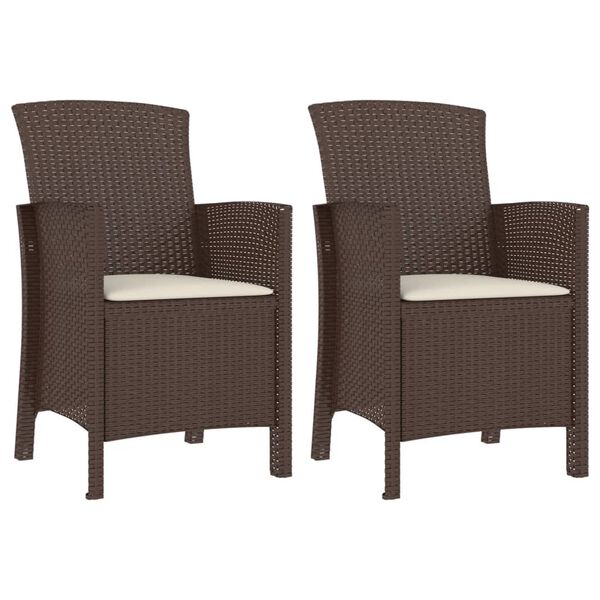 vidaXL Καρέκλες Κήπου 2 τεμ. Καφέ Ρατάν Πολυπροπυλενίου με Μαξιλάρια